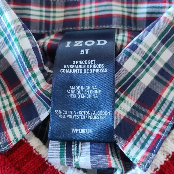 IZOD ELABORATE RED TODDLER BOY REINDEER FAIR ISLE SWEATER VEST 3 PIECE SET SZ 5T - Picture 5 of 12